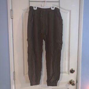 100% Tencel / Cotton Olive Green Drawstring Cargo Pants